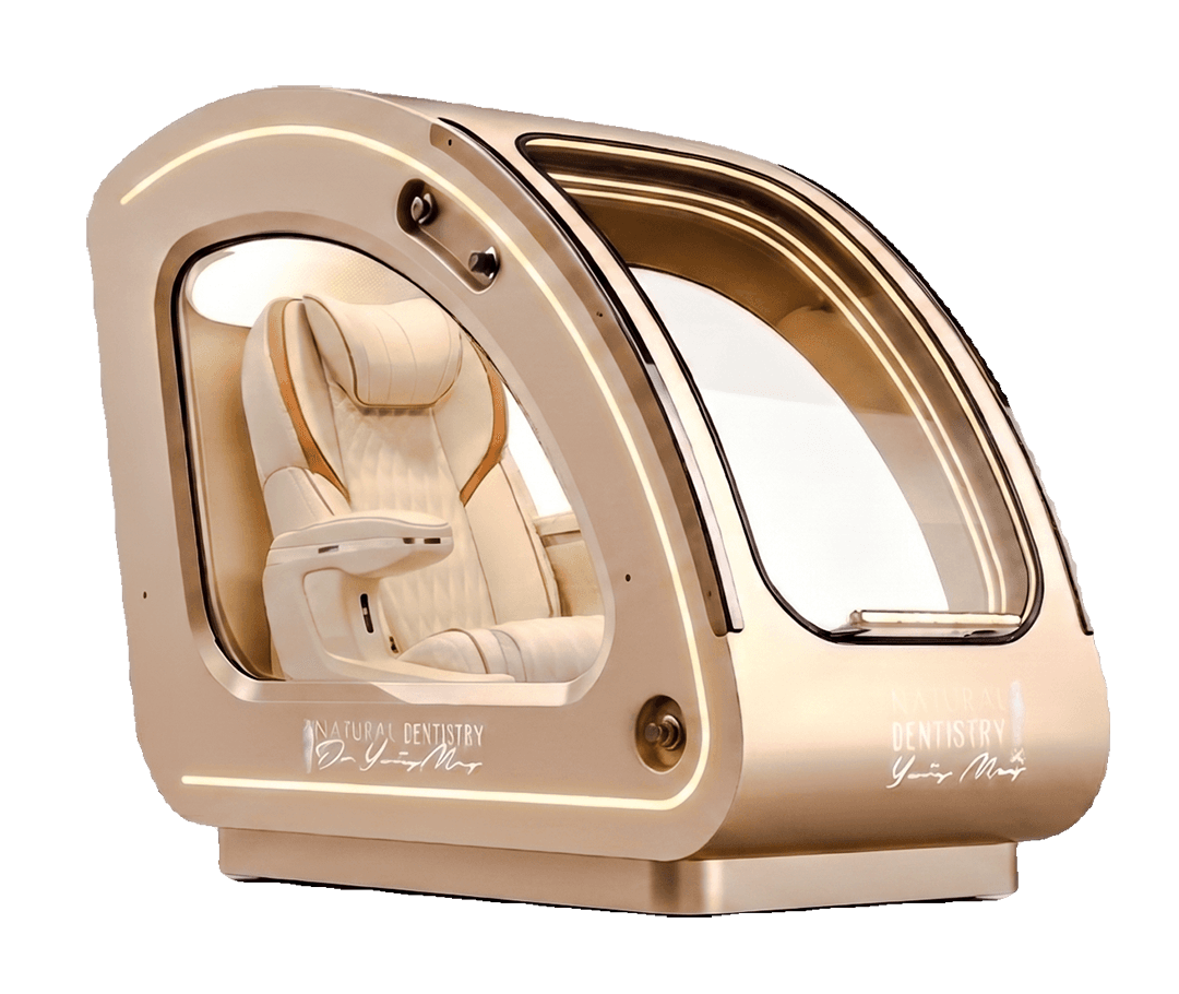 Gold hyperbaric oxygen therapy chamber used at Natural Dentistry + Ceramic Implants